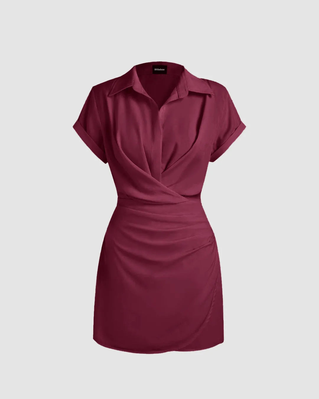 Collar Wrap Buckle Rose Red Mini Dress