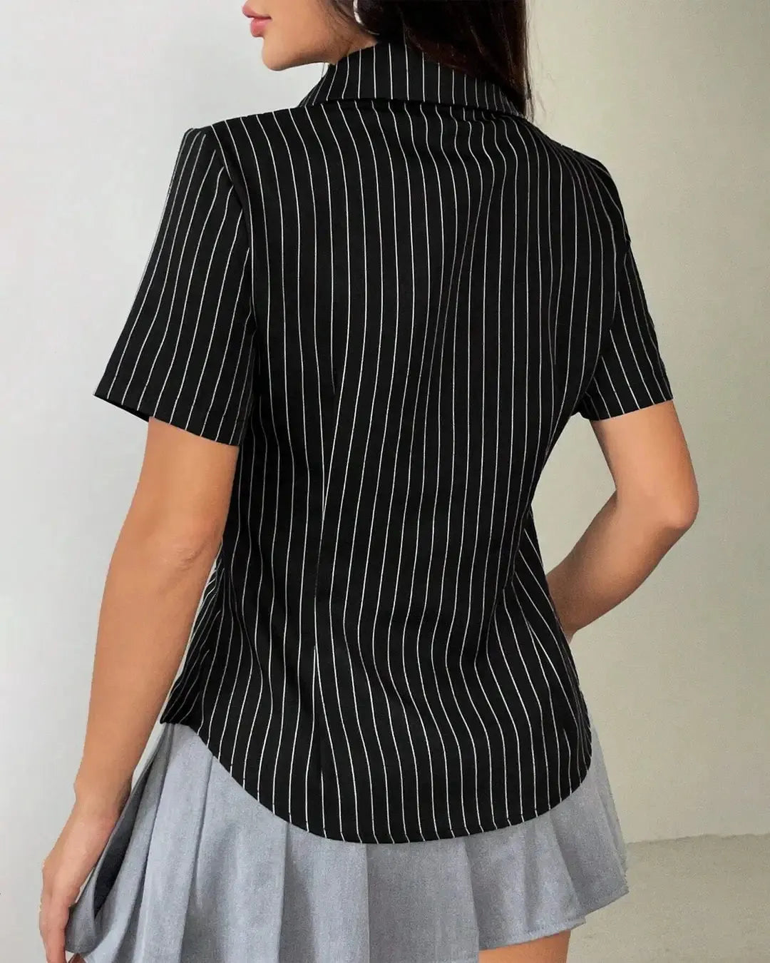 Striped Print Button Front Shirt In Black