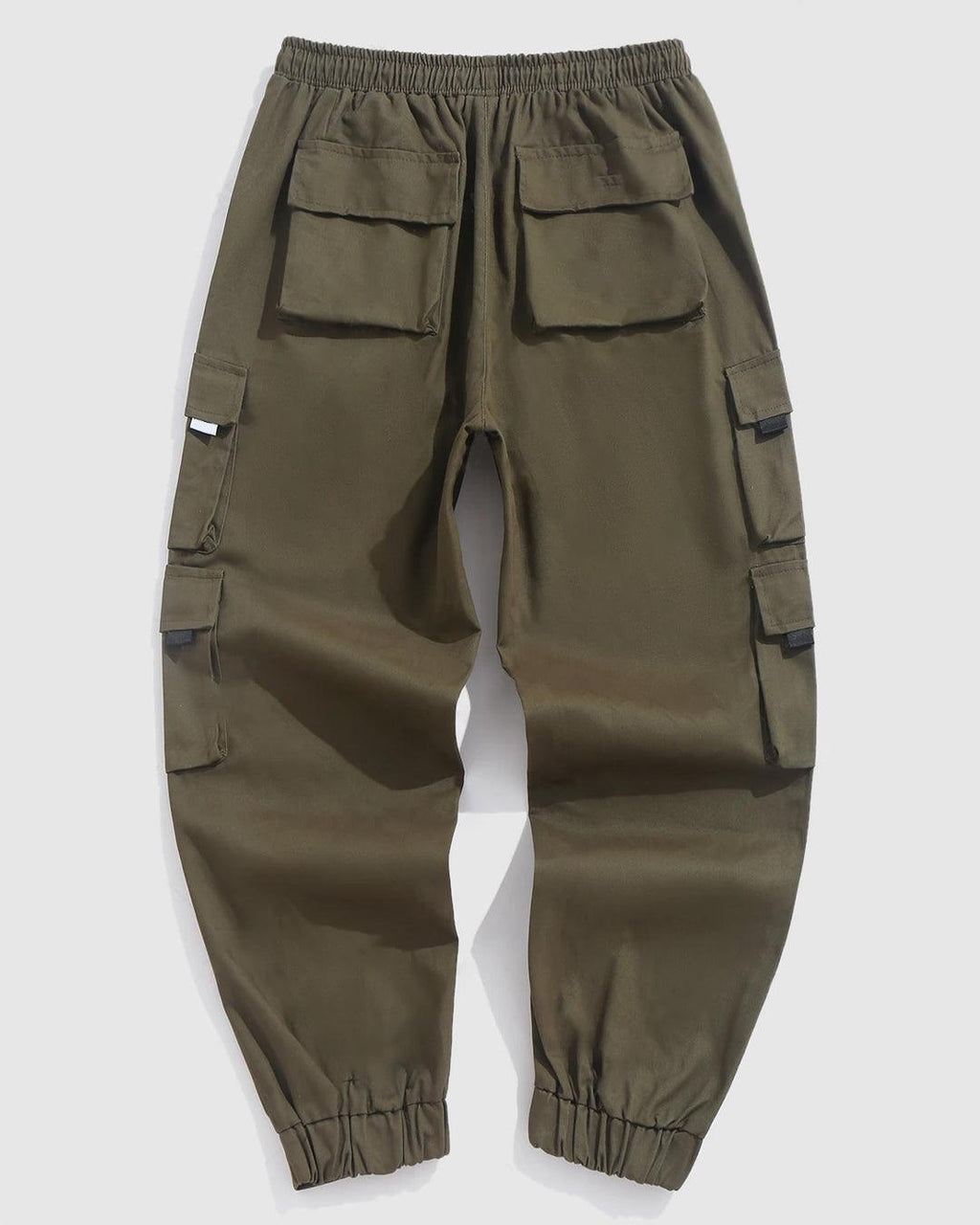 Men Streetwear Multi-Pocket Drawstring Beam Feet Olive Green Cargo Pants