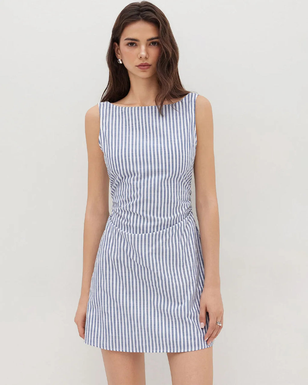 Sleeveless Blue Striped Bodycon Mini Dress for Women