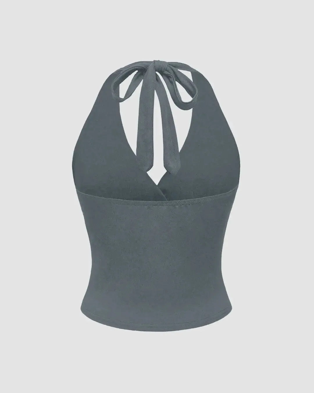 Halter Tie Waist Ruched Fitted Chic Glamour Grey Tank Top