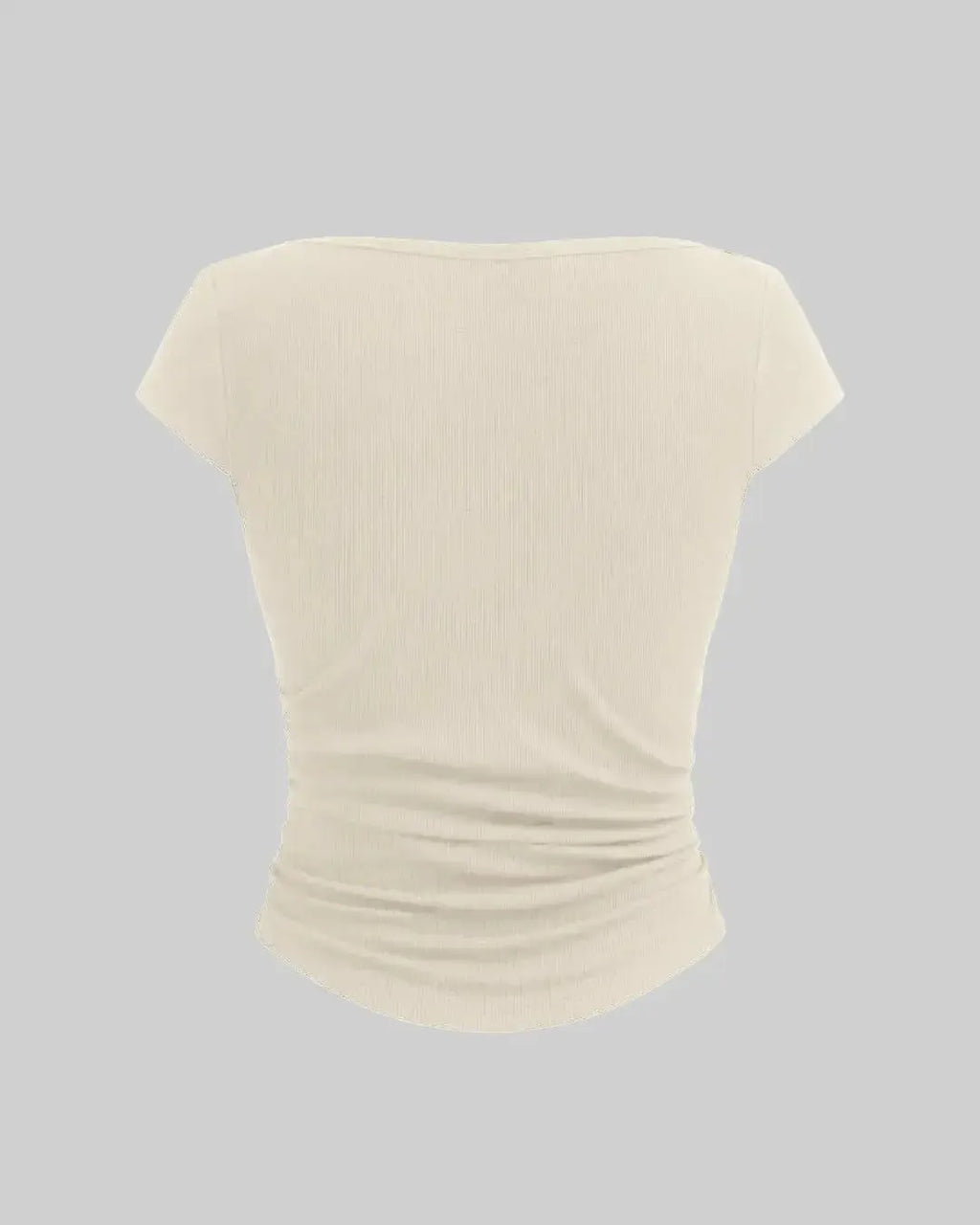 Boat Neck Solid Ruched Short Sleeve Apricot Top