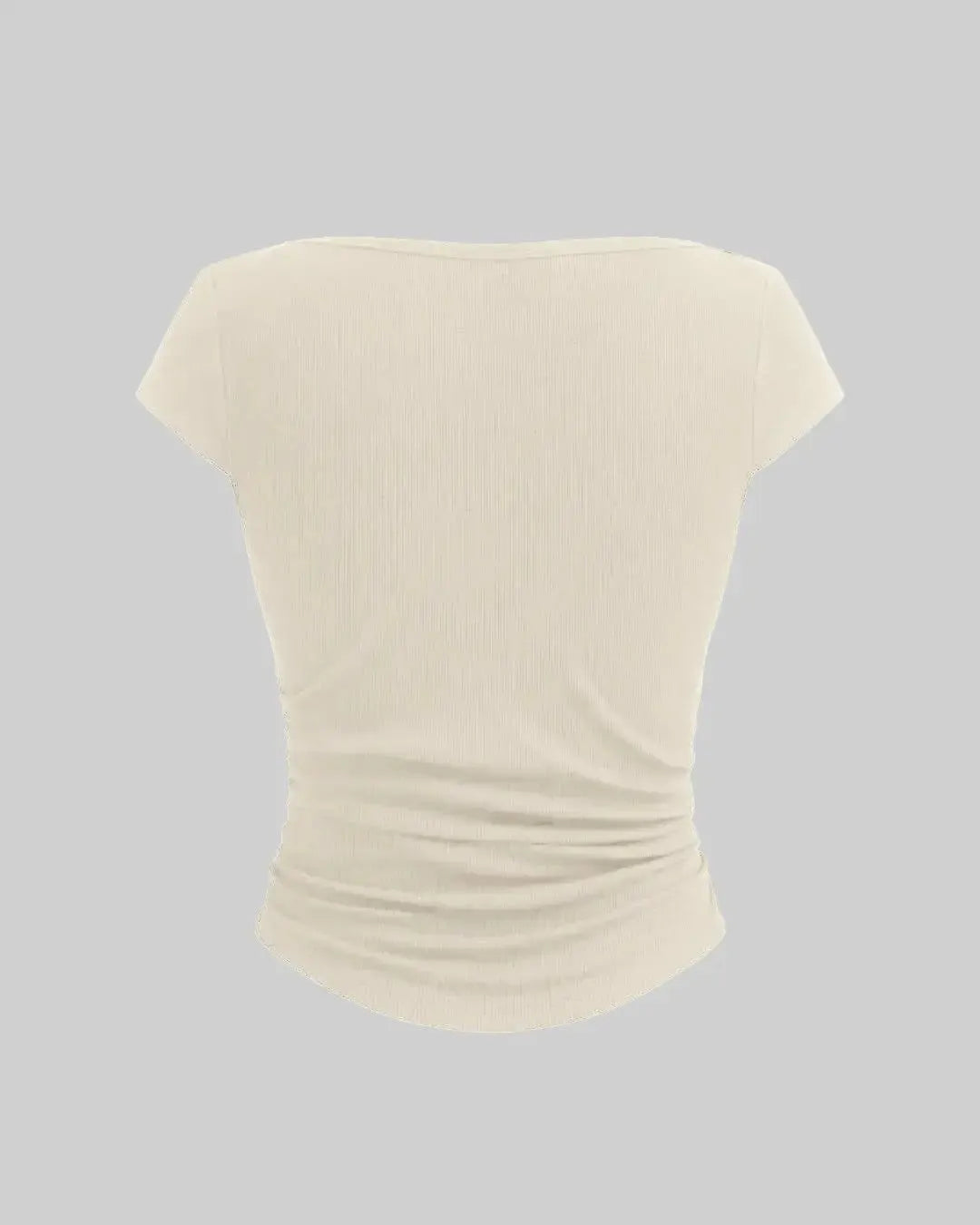 Boat Neck Solid Ruched Short Sleeve Apricot Top