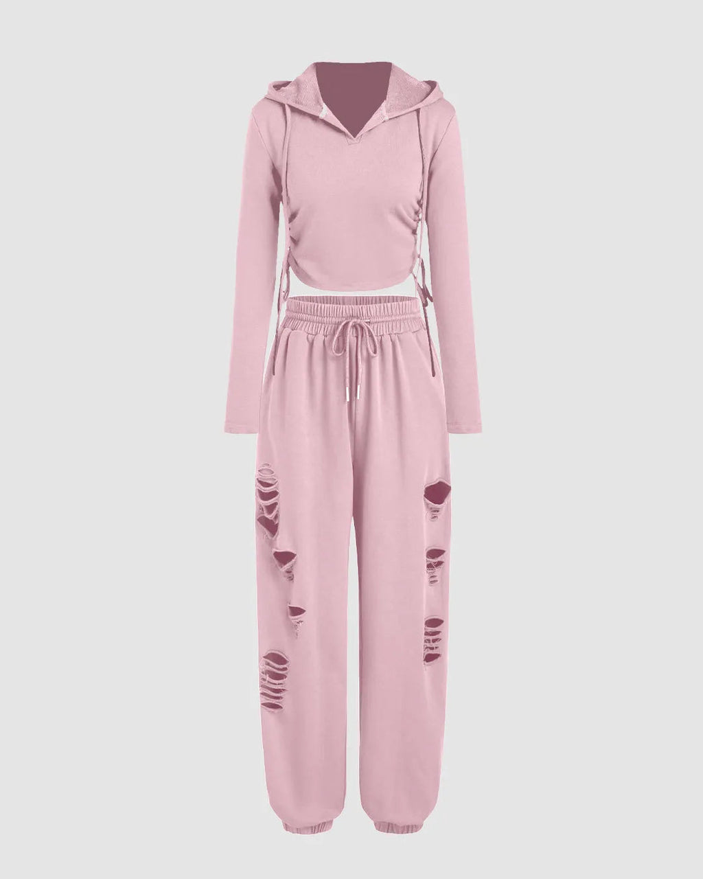 Two Piece Fall Travel Vacation Trendy Loungewear Set In Baby Pink