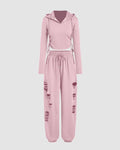 Two Piece Fall Travel Vacation Trendy Loungewear Set In Baby Pink