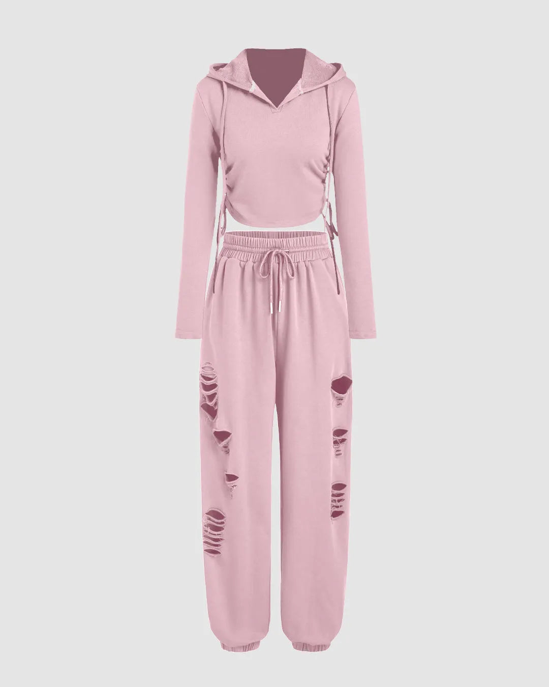 Two Piece Fall Travel Vacation Trendy Loungewear Set In Baby Pink