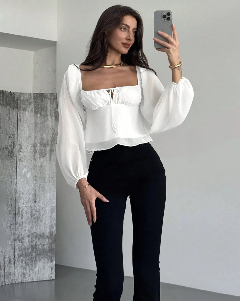 White Puff Sleeve Sweetheart Neck Corset Style Top