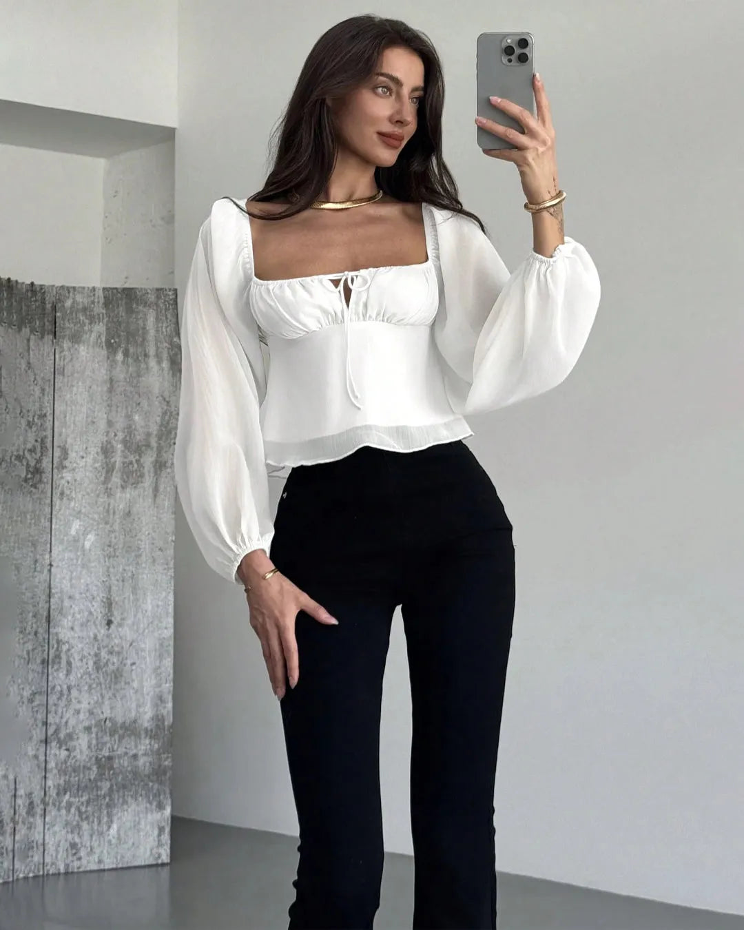 White Puff Sleeve Sweetheart Neck Corset Style Top