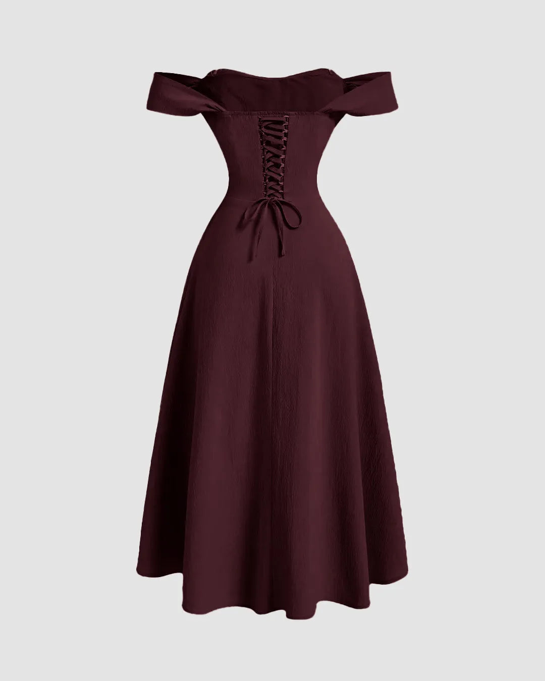 Maroon Faux Fishbone Design Romantic One-Shoulder Dress
