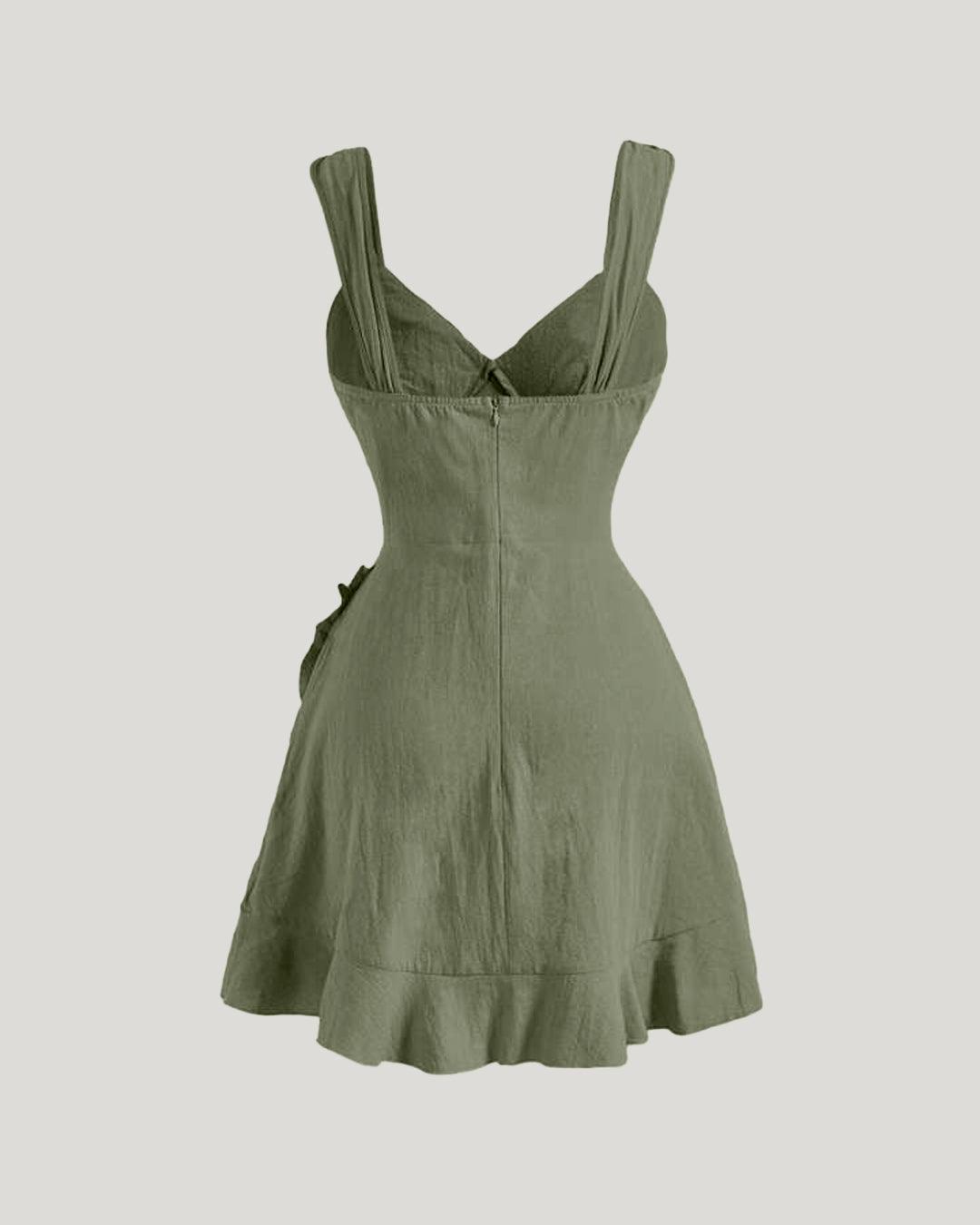 Ruffle Wrap V Neck Sleeveless Tie Knot Short Dress