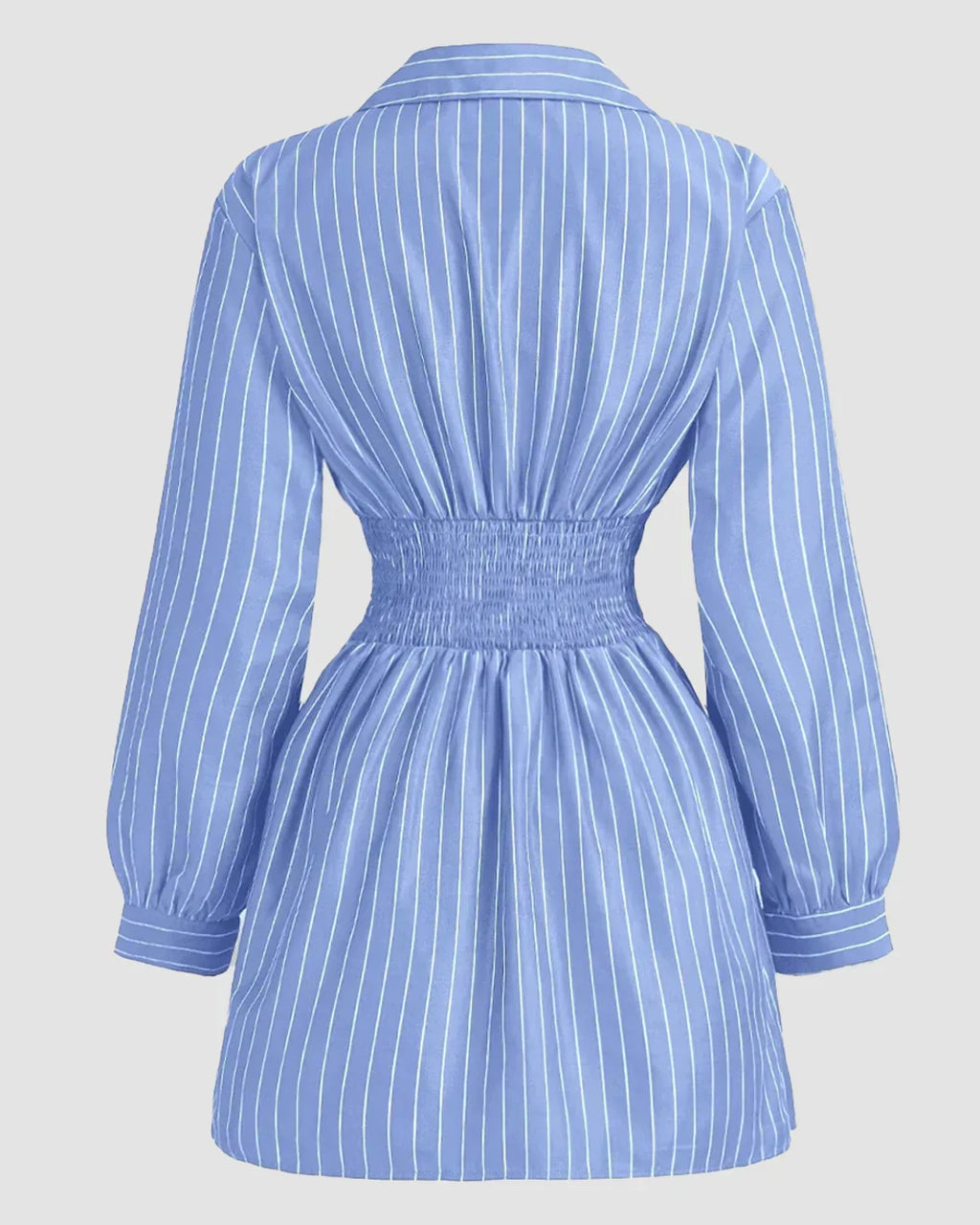 Blue Striped Wrap Front Collared Mini Dress