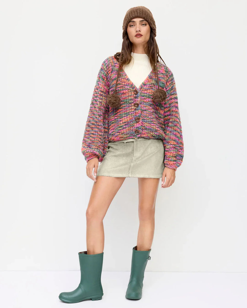 Suede Low Rise Solid Button Mini Skirt in Beige