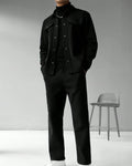 Men Solid Color Long Sleeve Single-Breasted Jacket And Pants Set
