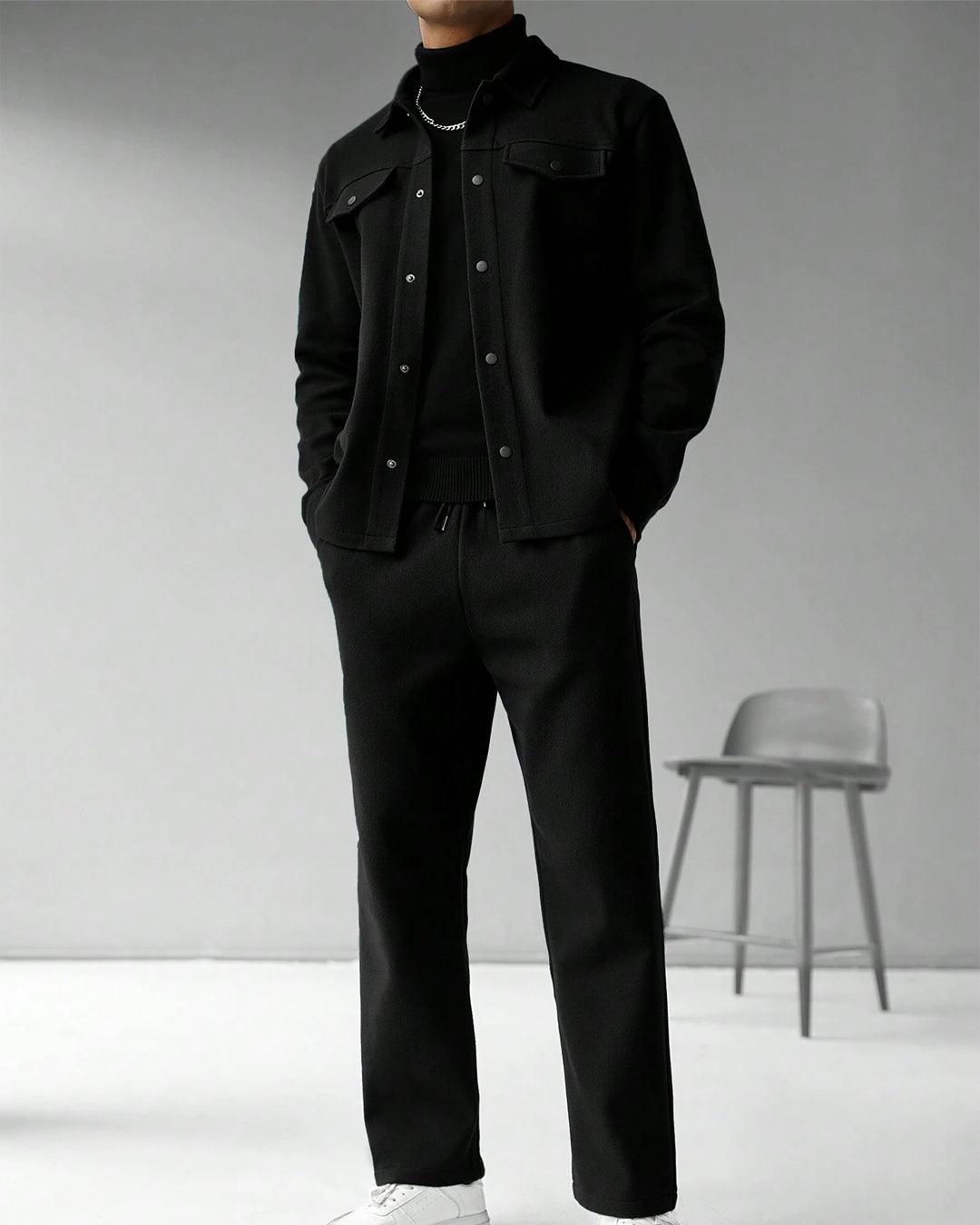 Men Solid Color Long Sleeve Single-Breasted Jacket And Pants Set