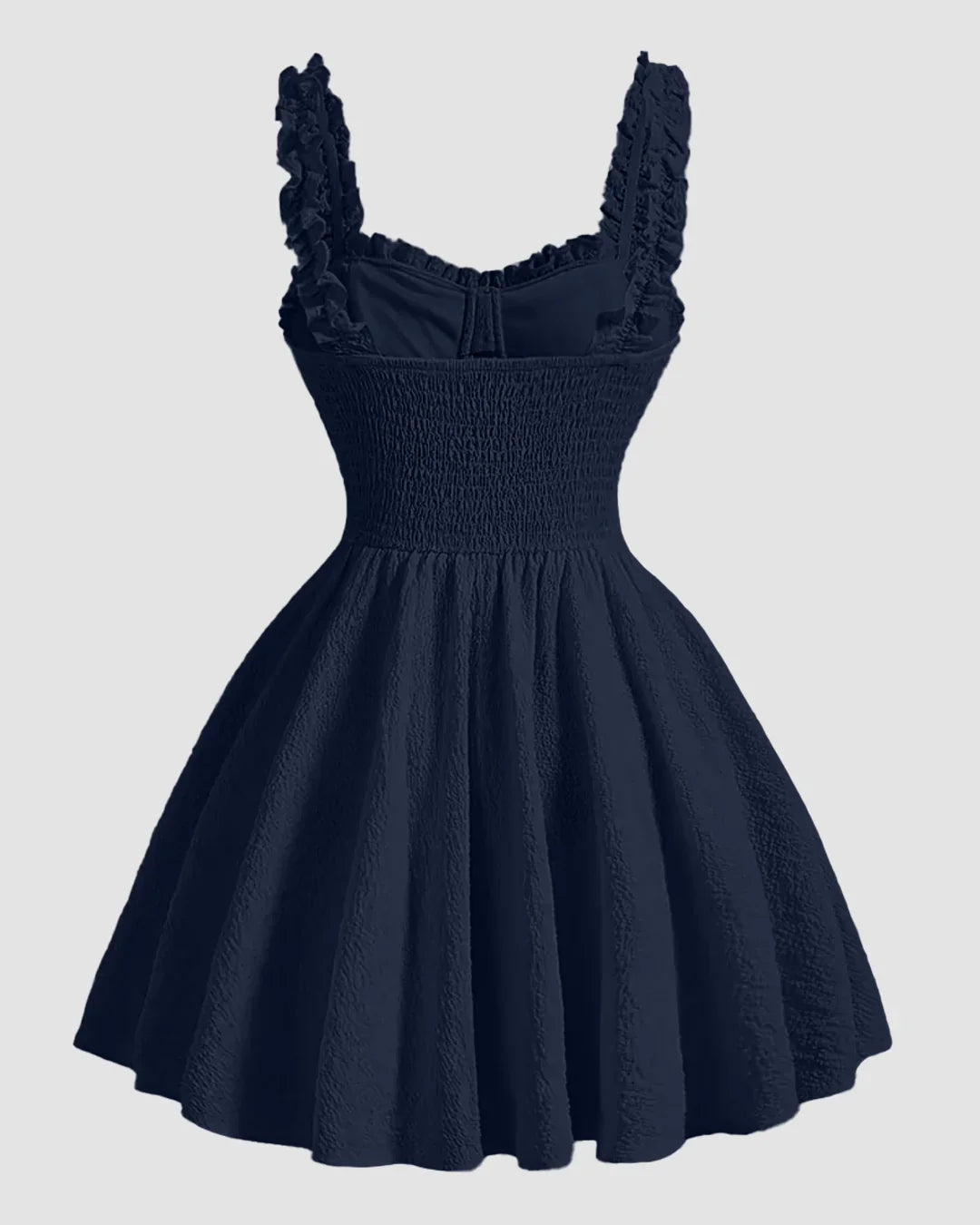 Navy Blue Ruffle Sleeve A-Line Sweetheart Neck Mini Dress