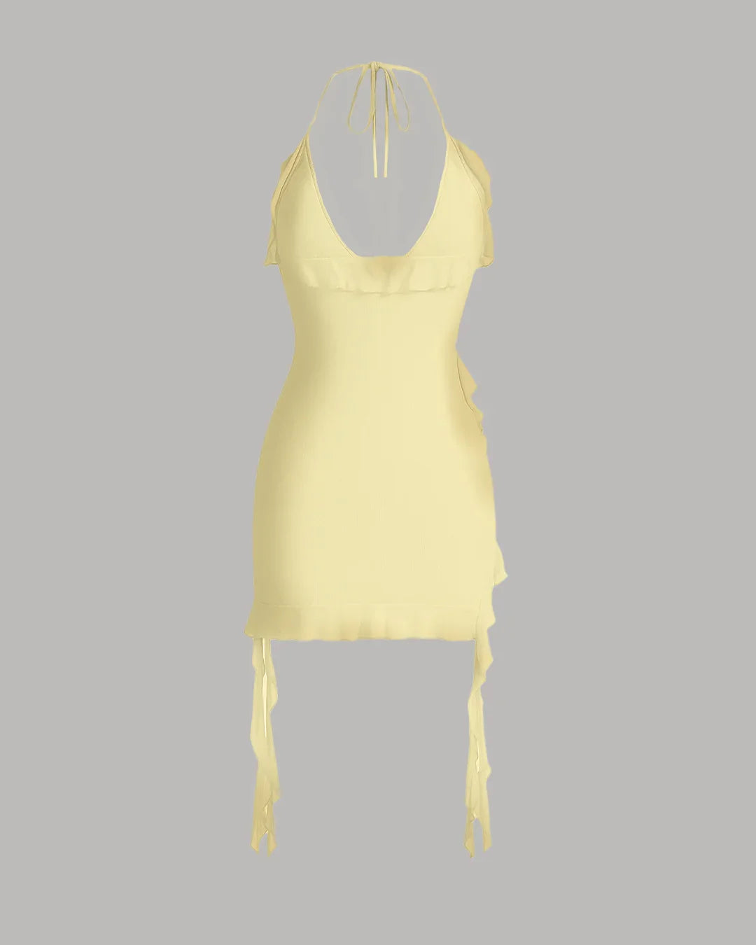 Halter Neck Ruffle French Vanilla Mini Dress