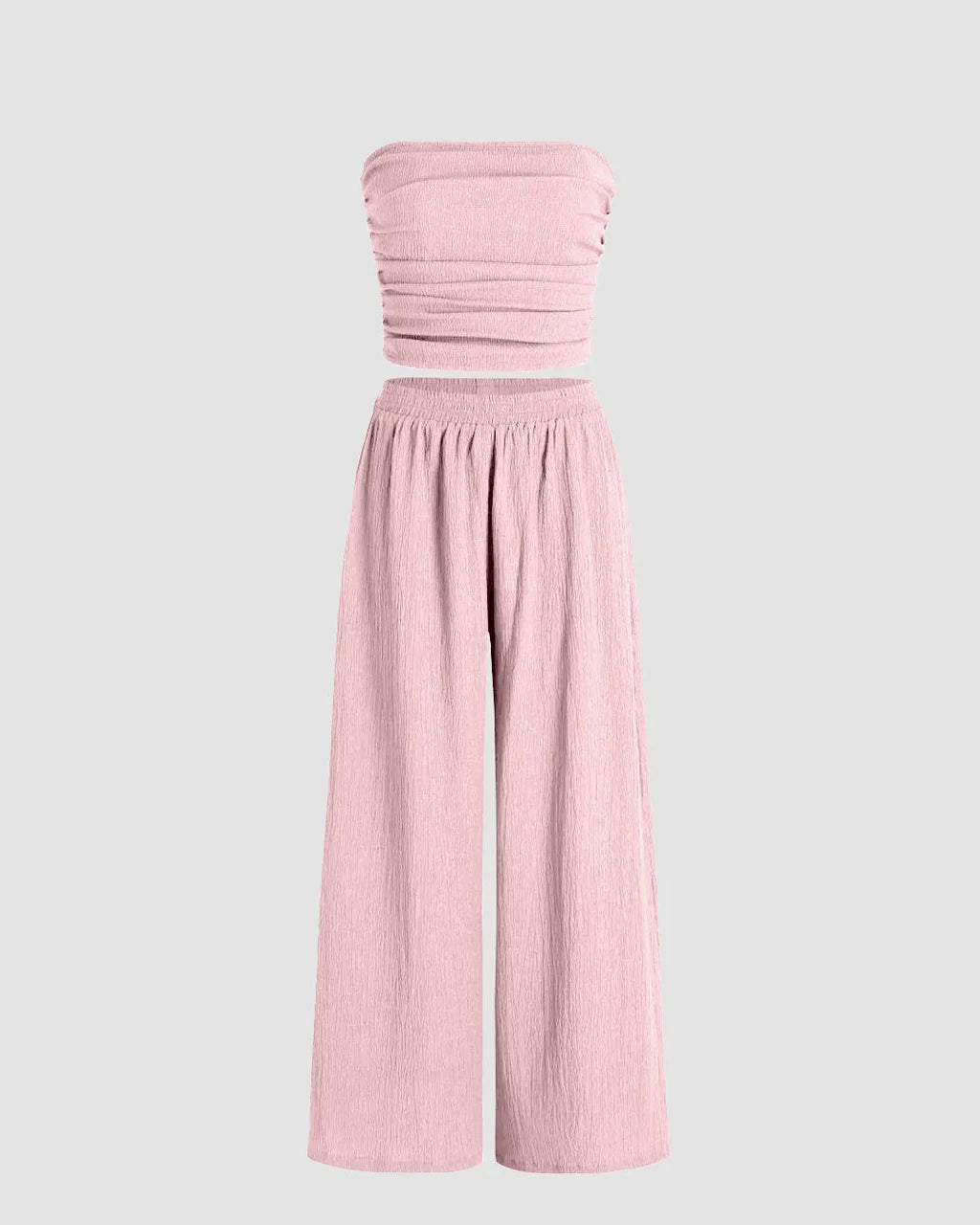 Off Shoulder Crop Top And Wide Leg Pant In Baby Pink