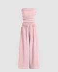 Off Shoulder Crop Top And Wide Leg Pant In Baby Pink