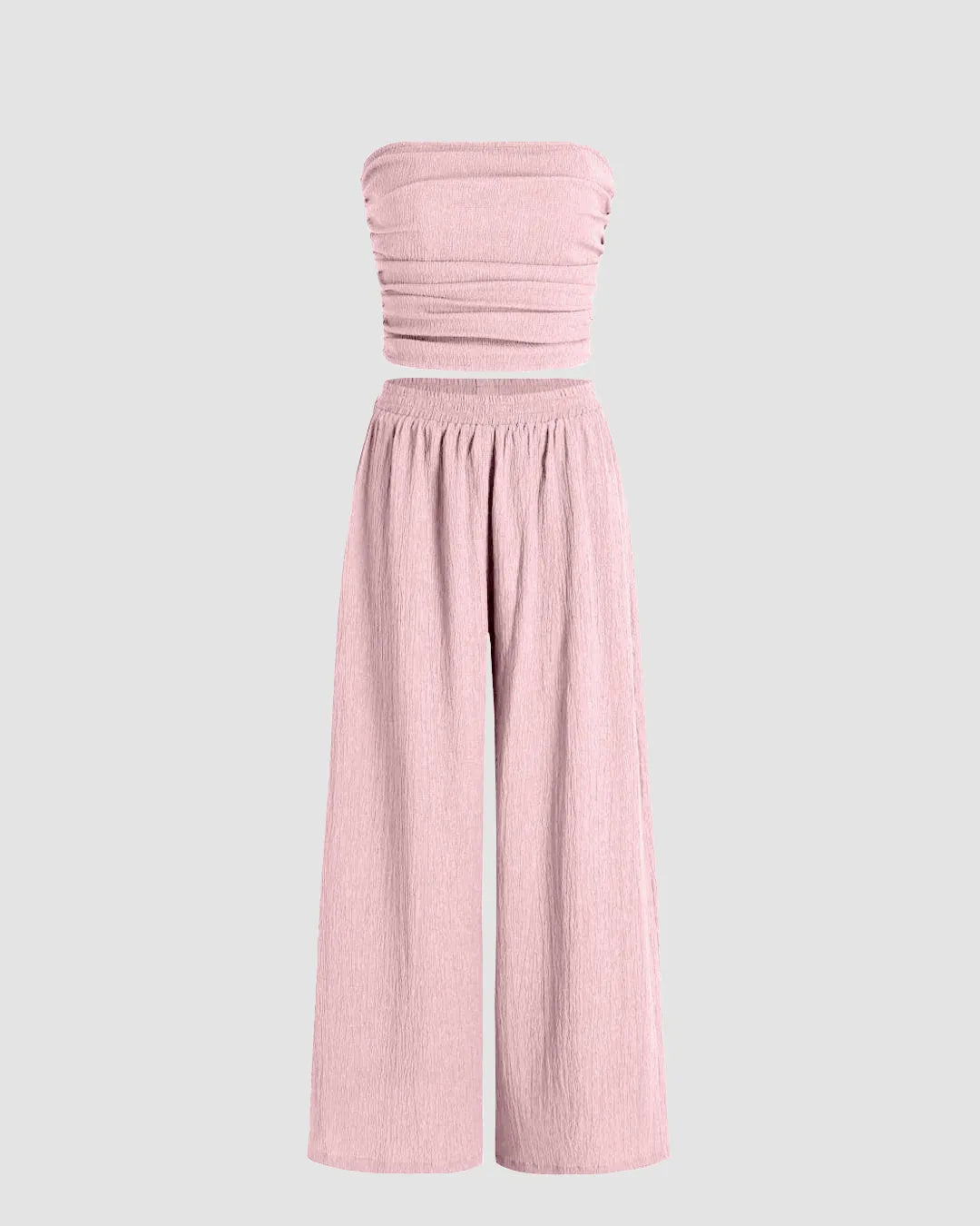 Off Shoulder Crop Top And Wide Leg Pant In Baby Pink