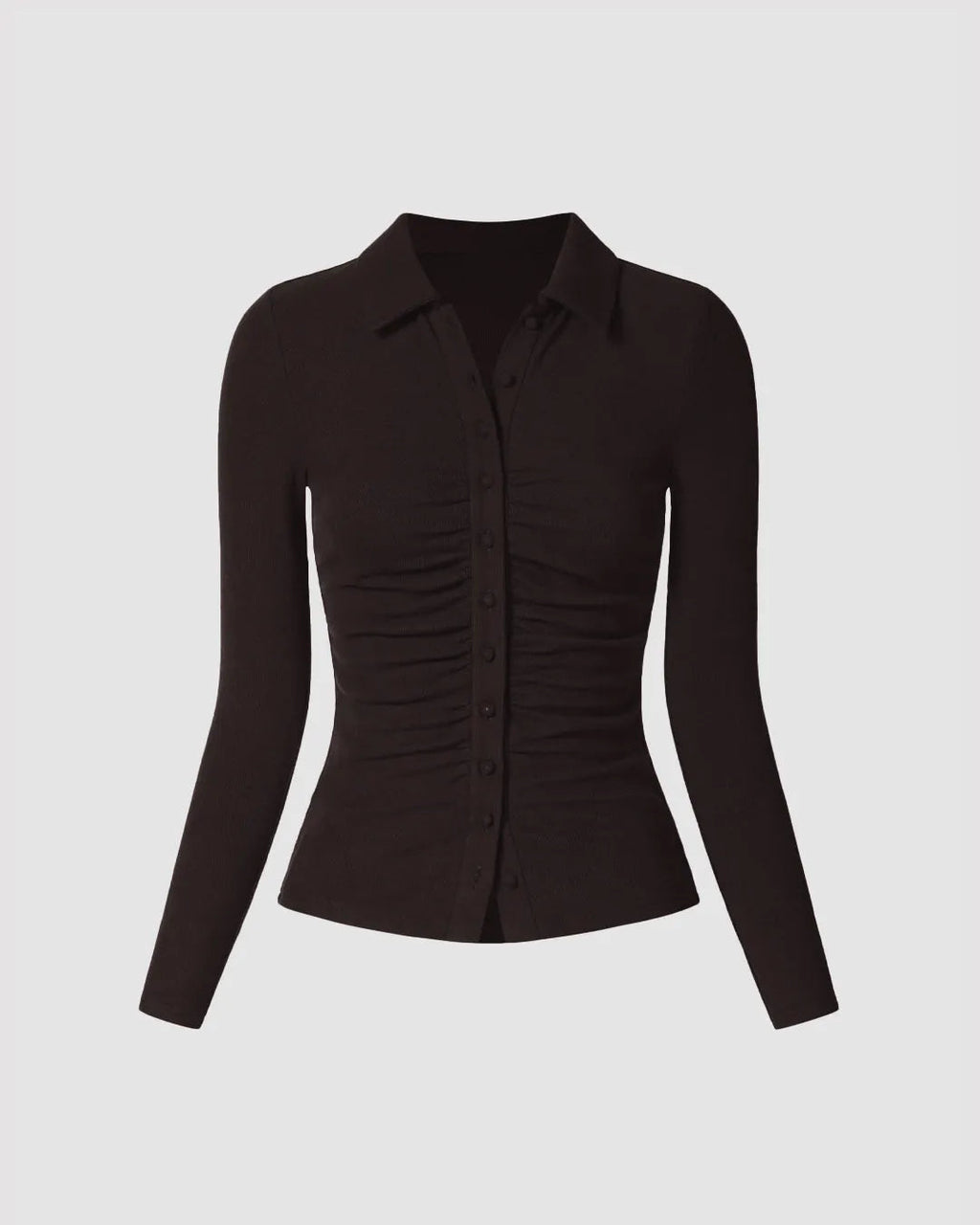 Button Up Minimal Going Out Top In Chocolate Brown