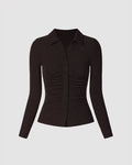 Button Up Minimal Going Out Top In Chocolate Brown