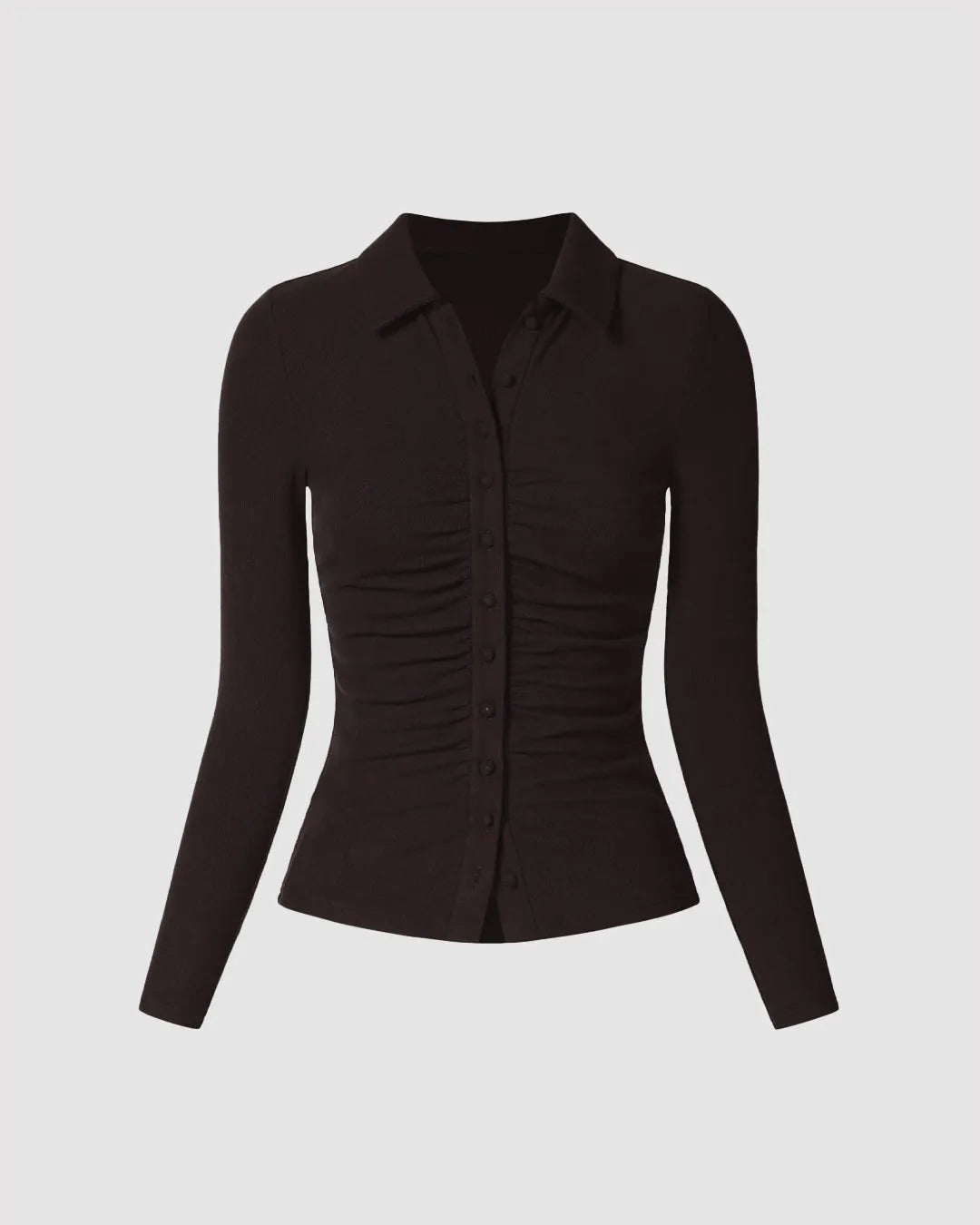 Button Up Minimal Going Out Top In Chocolate Brown