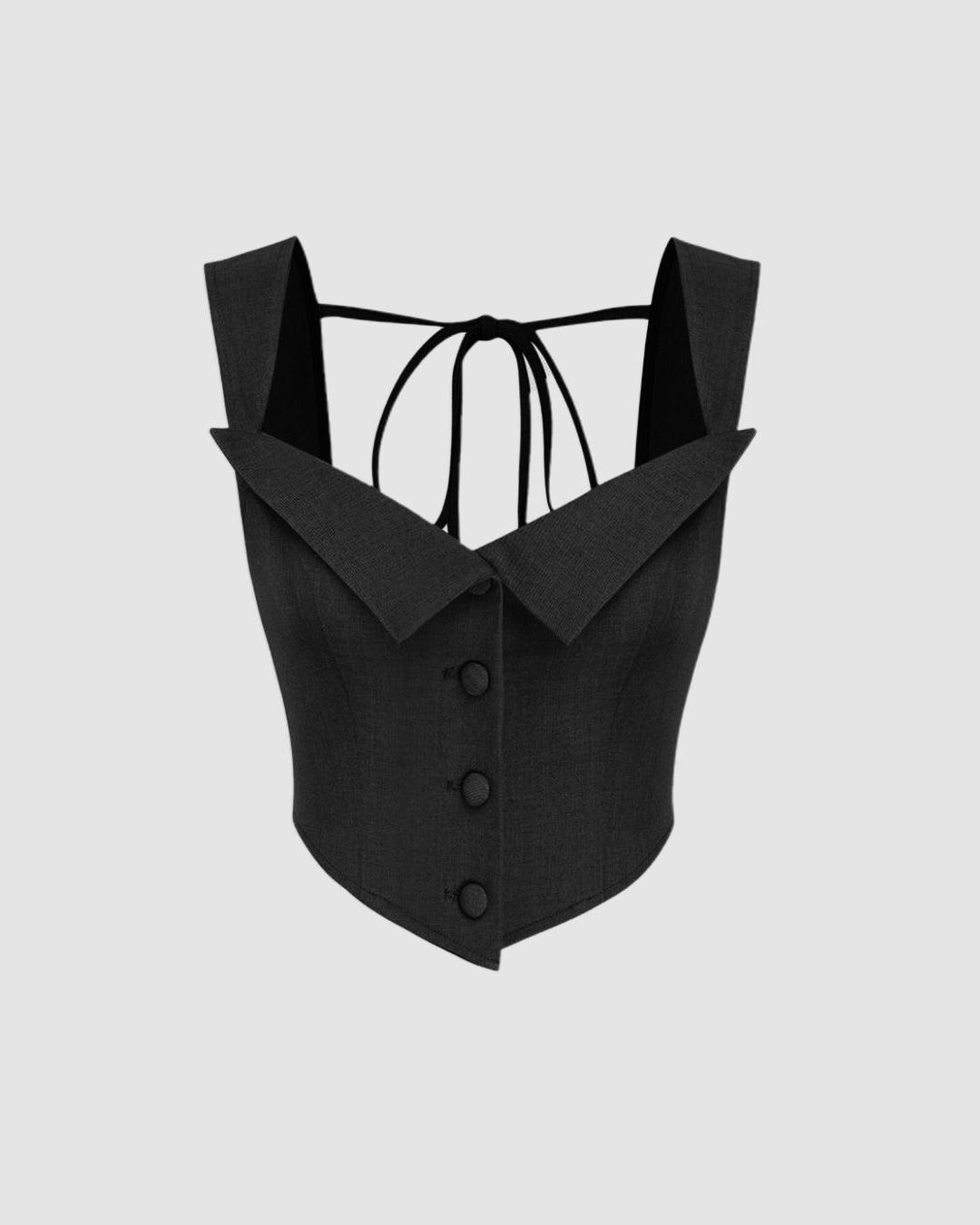 Solid Button Front Crop Vest Blazer & Split Skirt