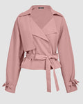 Belted Lapel Collar Cropped Waistcoat in Pink