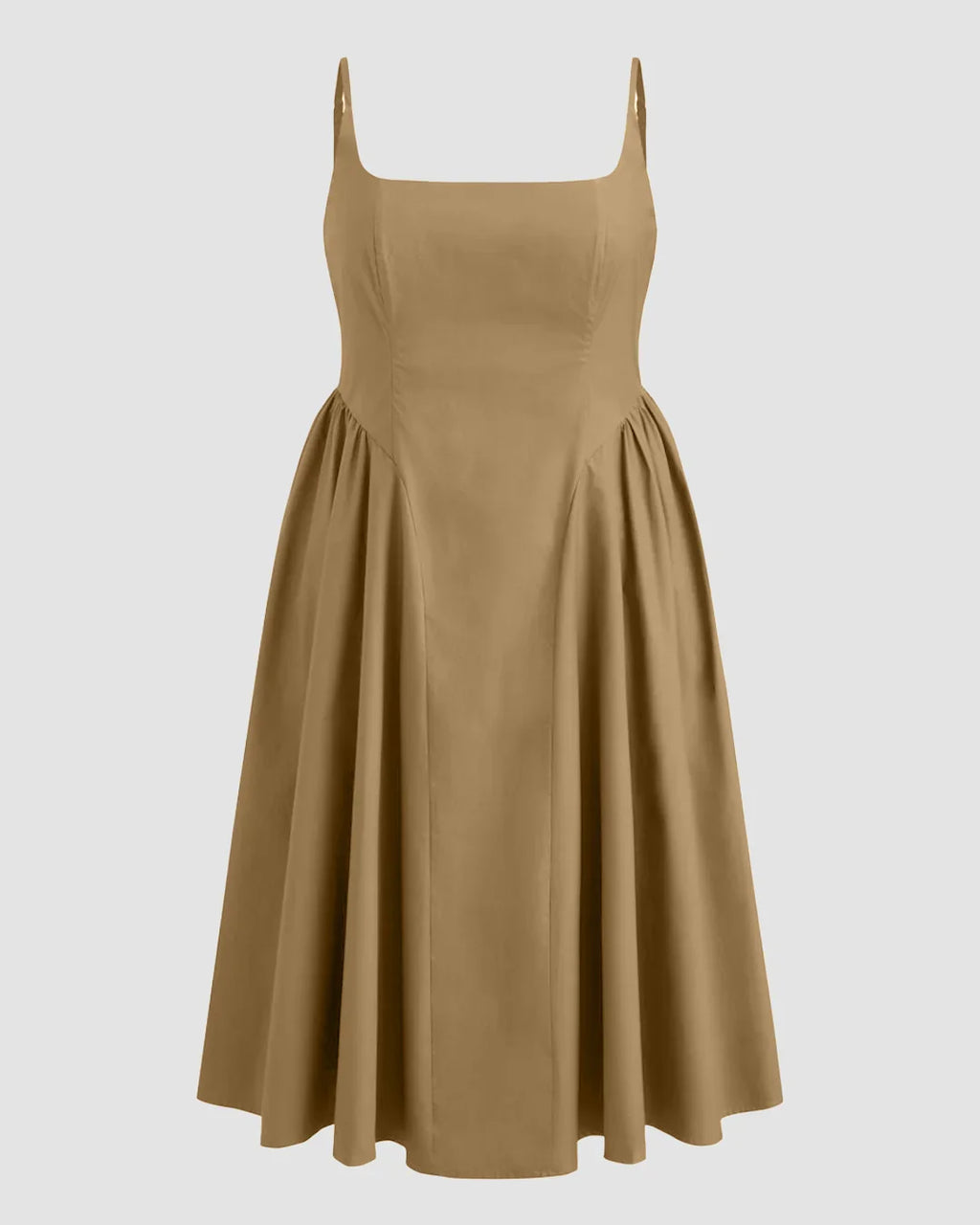 U-neckline Ruched Ruffle Hem Maxi Cami Dress in Mud Curve & Plus