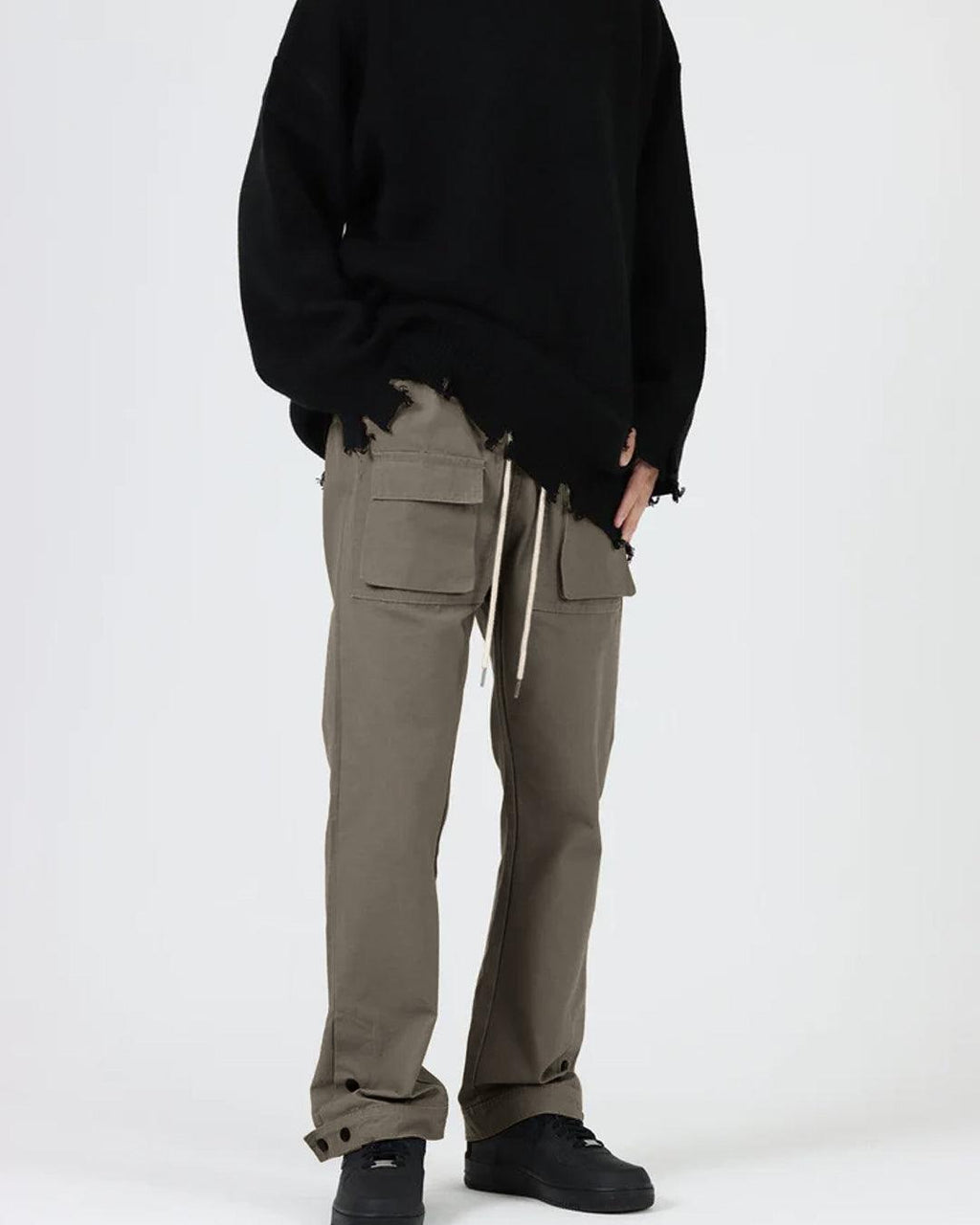 Men Summer Thin Cargo Double Button Grey Pants