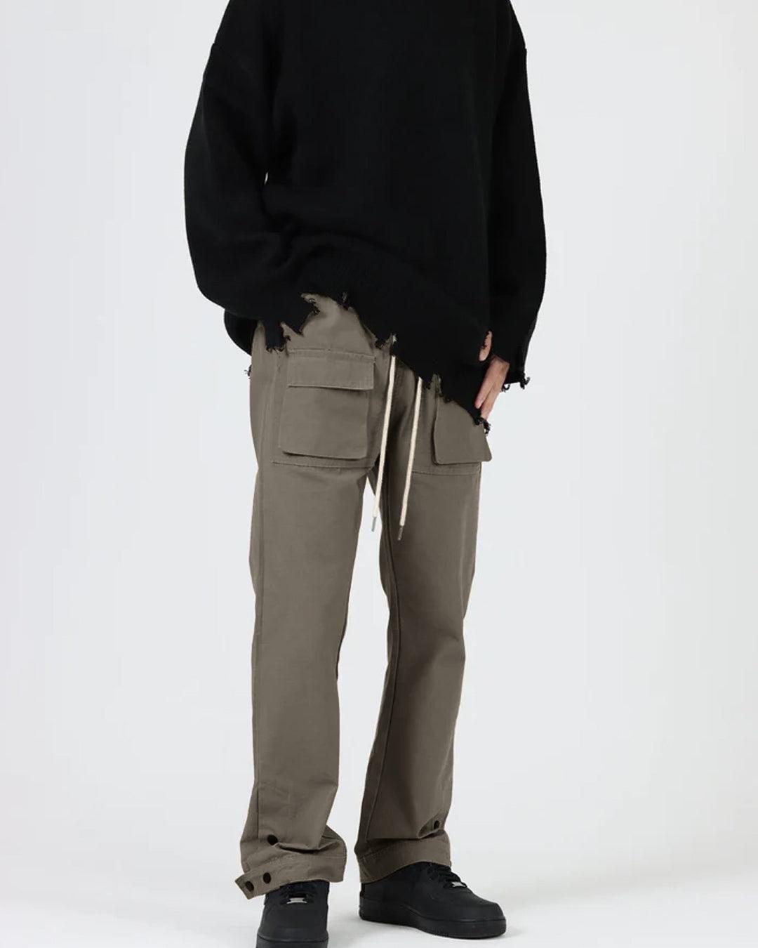 Men Summer Thin Cargo Double Button Grey Pants