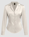 Satin Finish Front Button Collar Full Sleeve Shirt in Cream