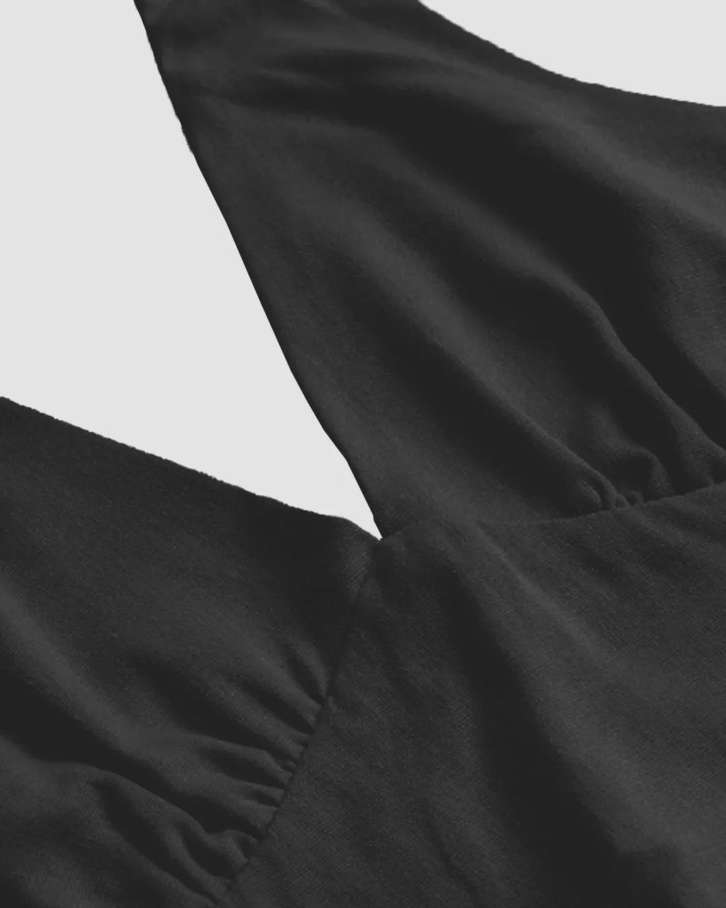 Solid Color Ruched Halter Neck Tie-Back Crop Top In Black