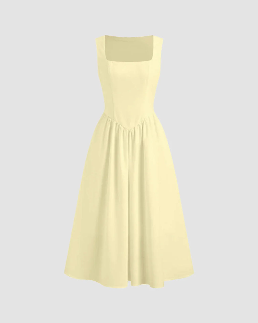 Sleeveless Square Neck Fit & Flare Midi Dress in French Vanilla