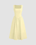 Sleeveless Square Neck Fit & Flare Midi Dress in French Vanilla