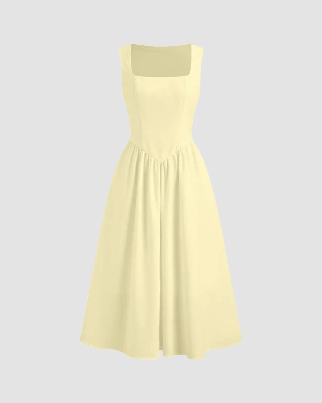 Sleeveless Square Neck Fit & Flare Midi Dress in French Vanilla