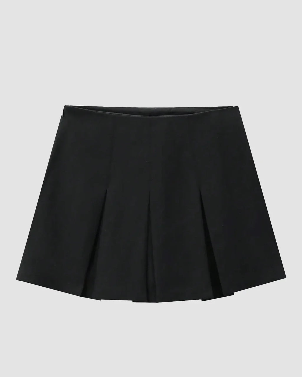 High-Waist Pleated A-Line Mini Skirt in Black