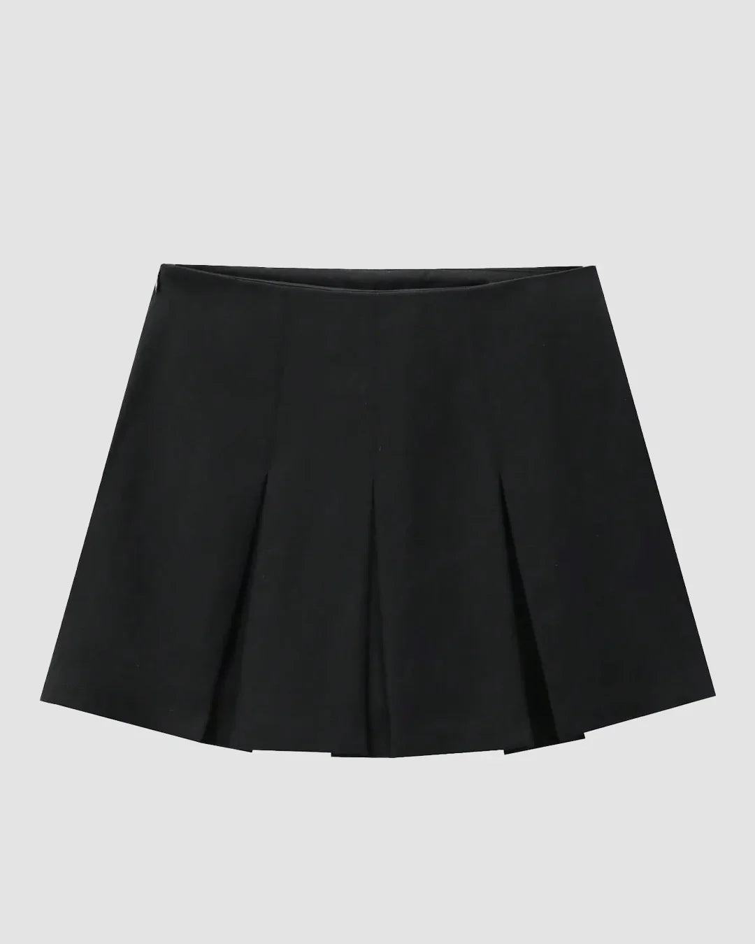 High-Waist Pleated A-Line Mini Skirt in Black