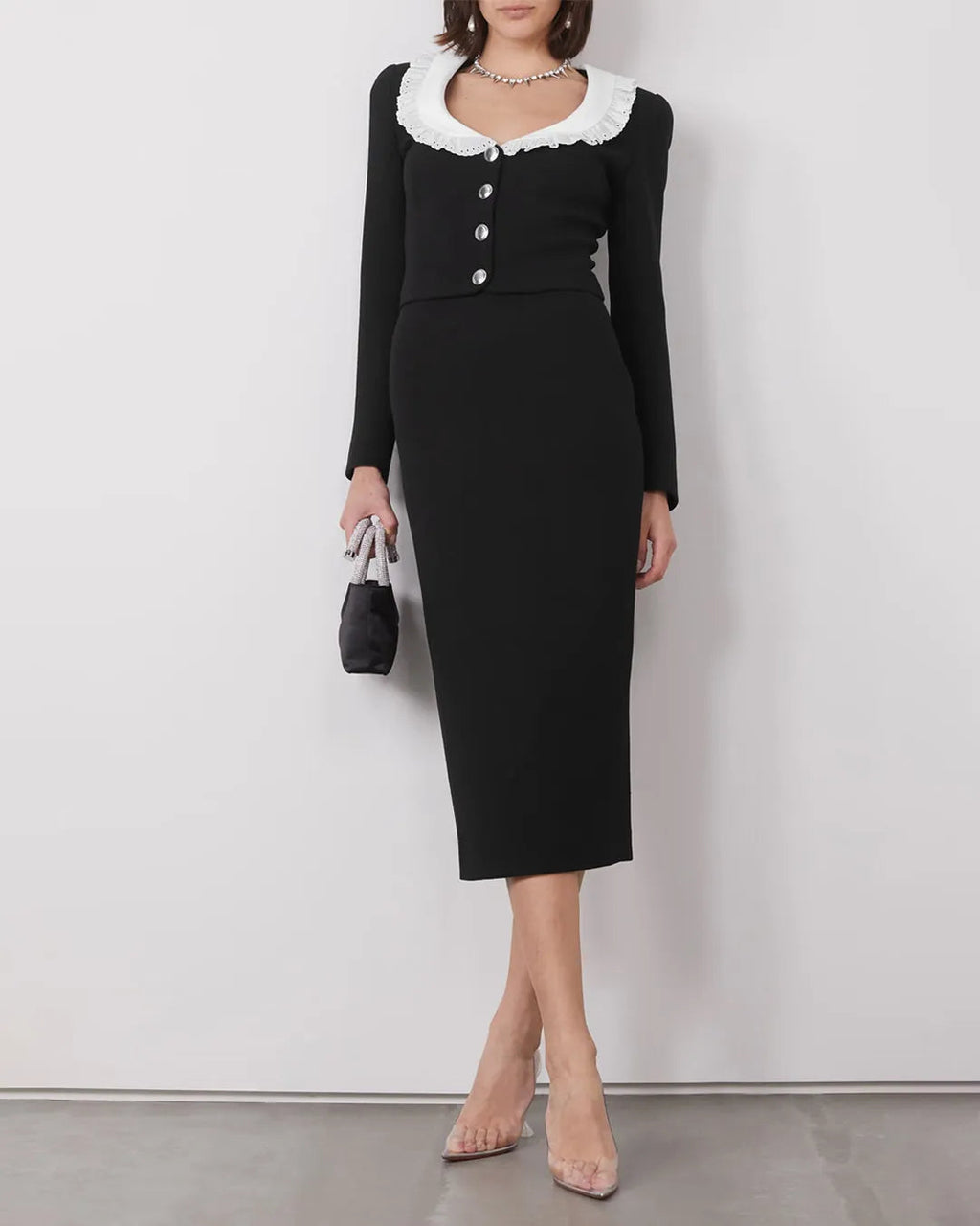 High Waisted Solid Split Thigh Skirt In Black