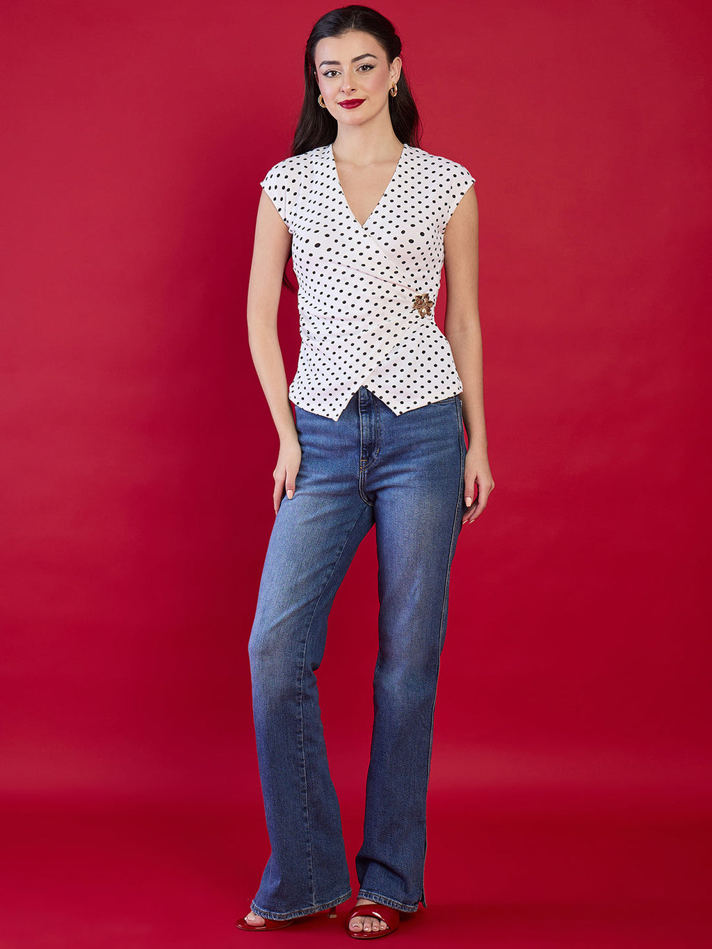 Stretchable Gold Accent Wrap Top
