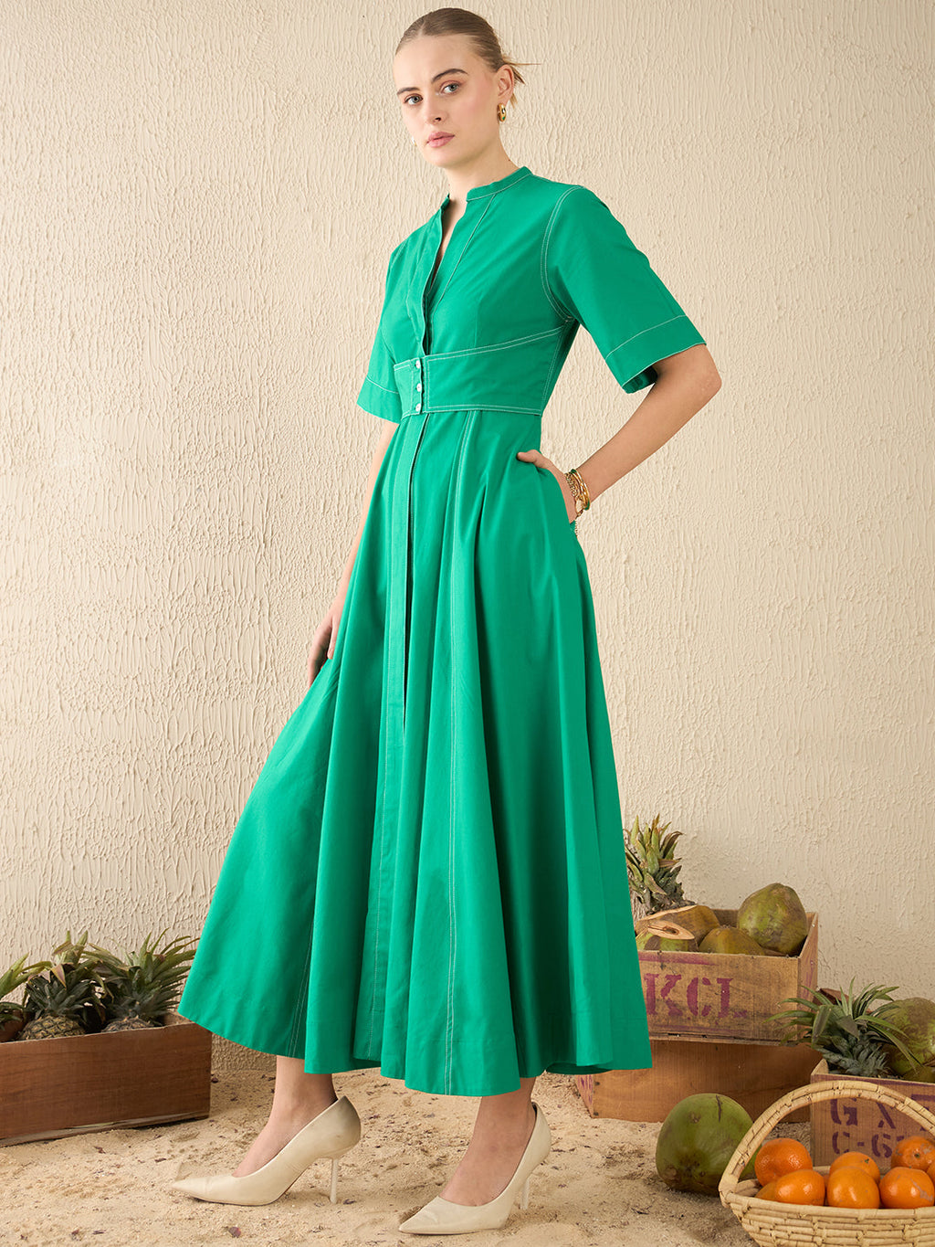 Corset Panelled Midi Cotton Dress