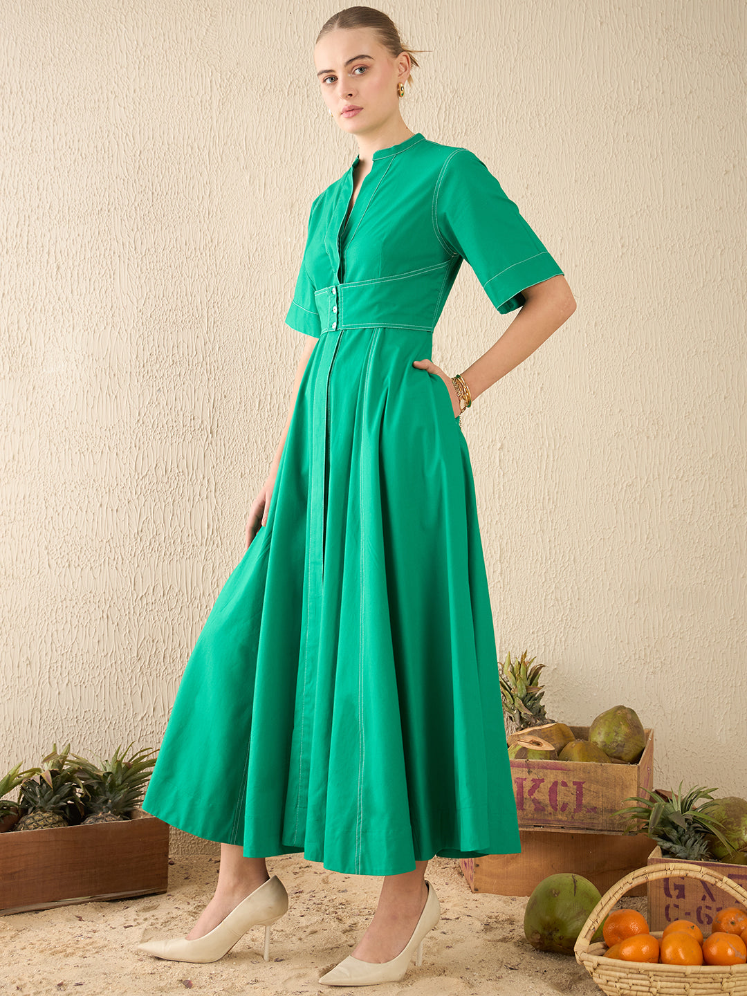Corset Panelled Midi Cotton Dress