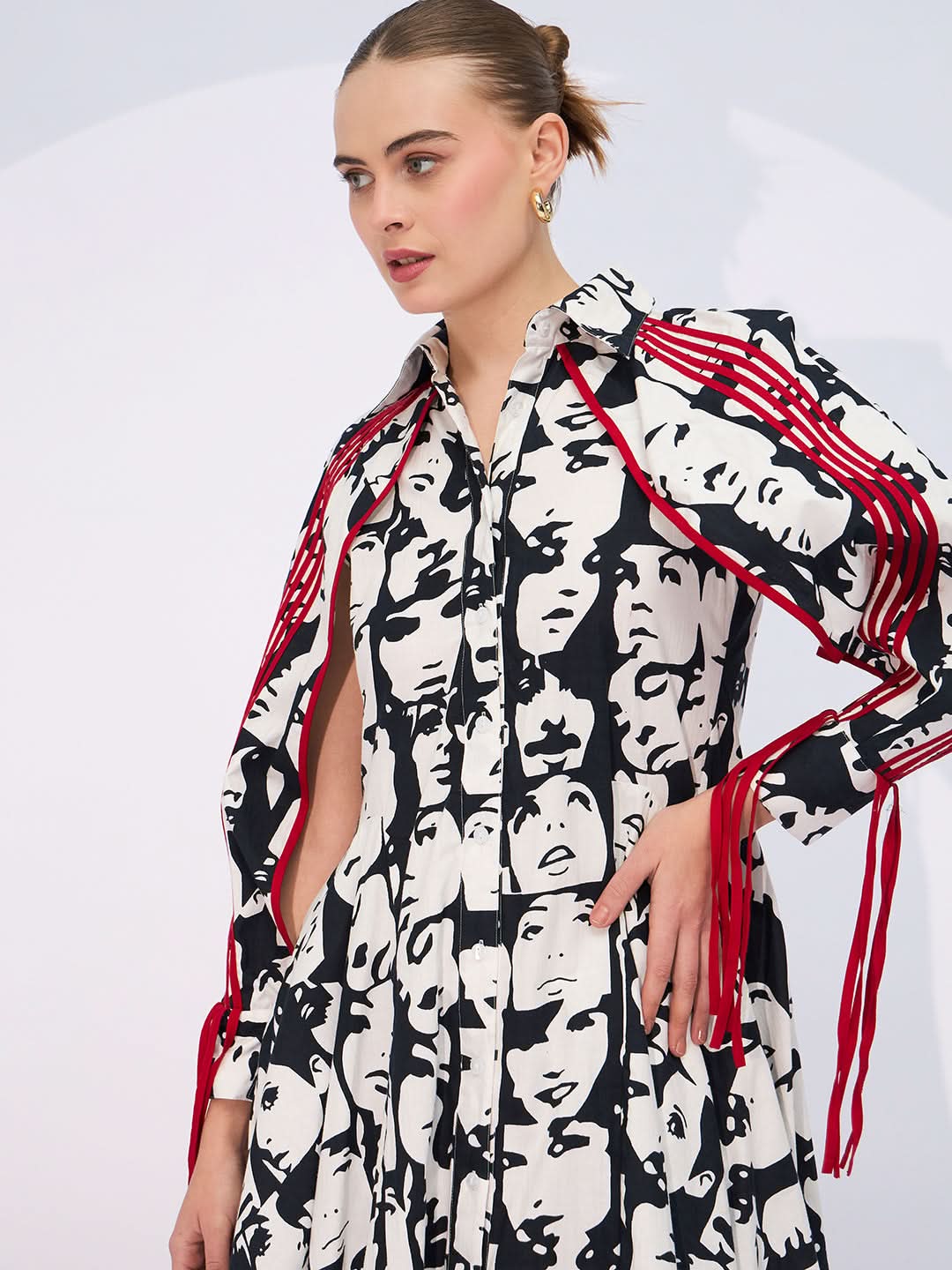 Cotton Cape Sleeves Midi Dress