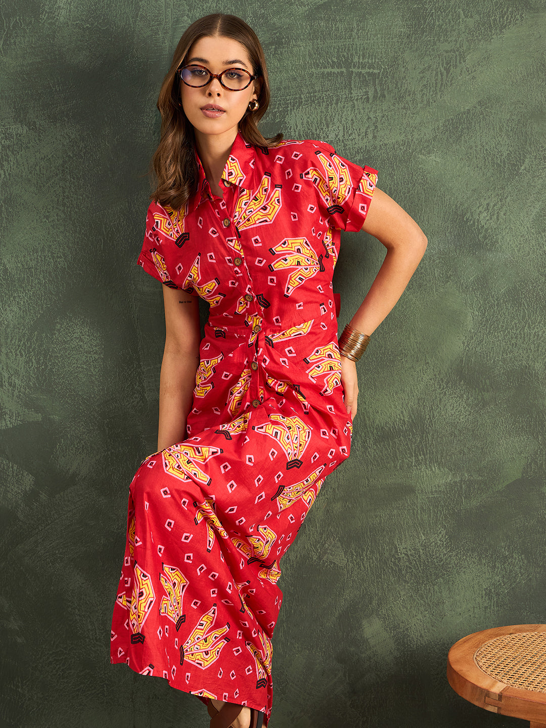 Pure Cotton Cinched-Line Midi Dress