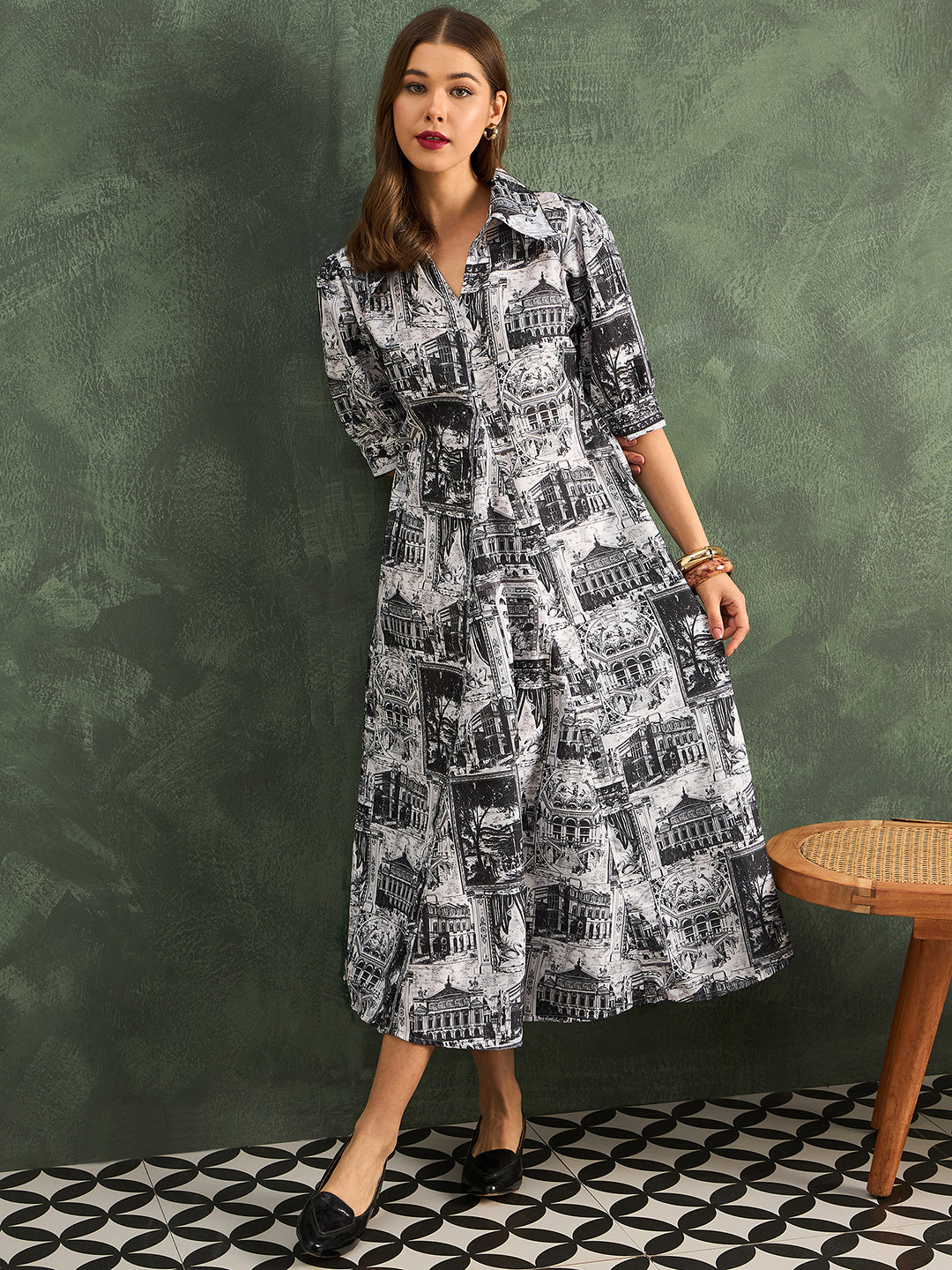 Front Pleated Pure Linen Midi Dress