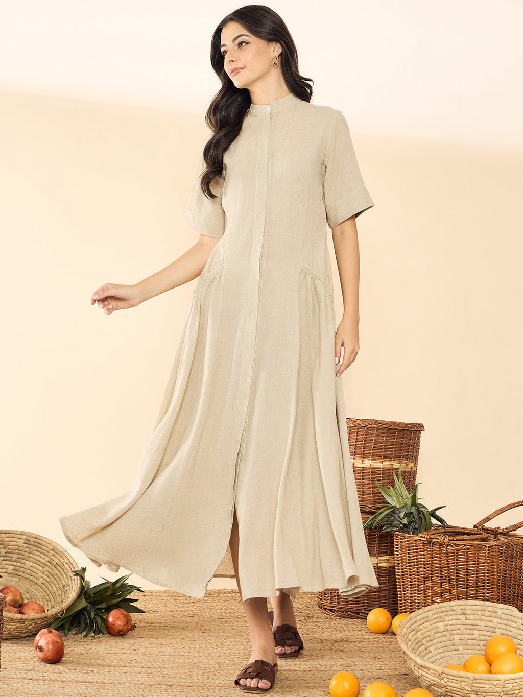 Pure Cotton Shirt Dress With Gathered Detailing