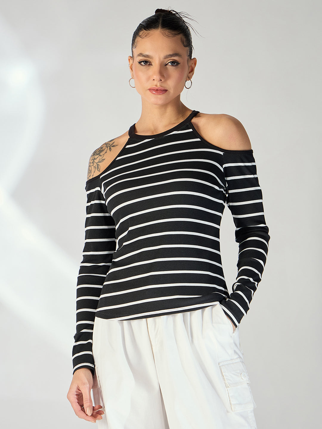 Shoulder Cutout Ribbed Top