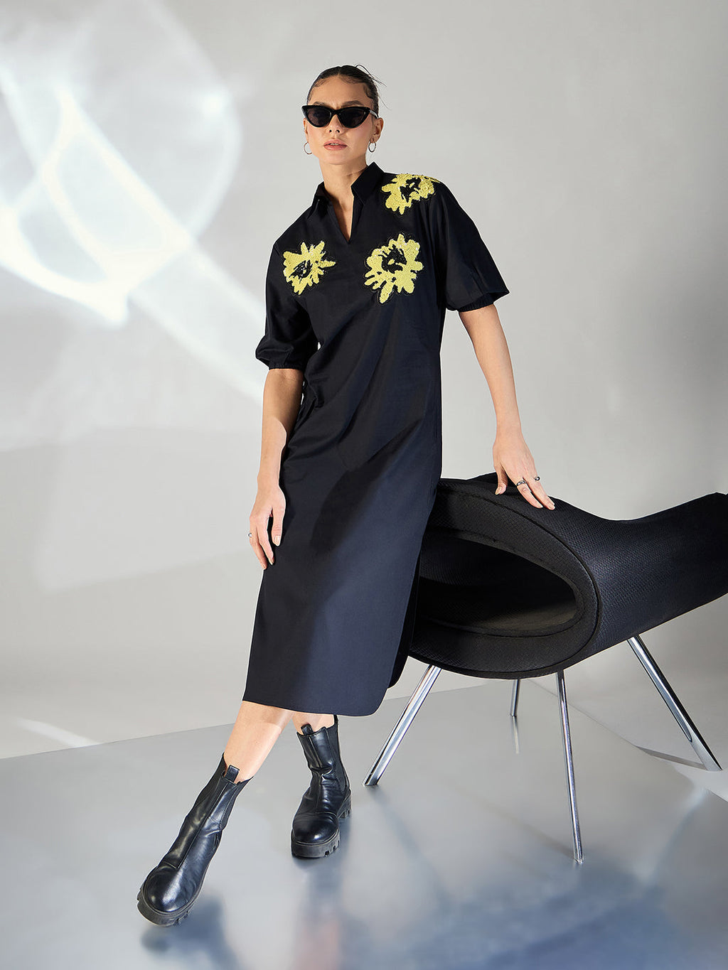 Cotton Sequinned Midi Dress