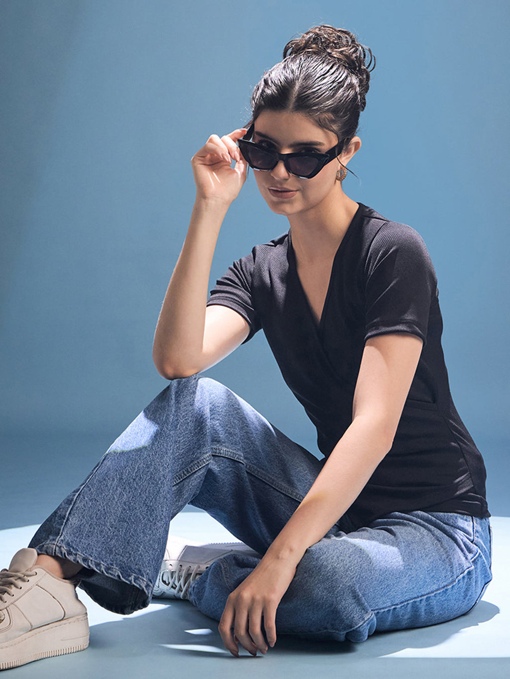 Stretchable Wrap Style Ribbed Top