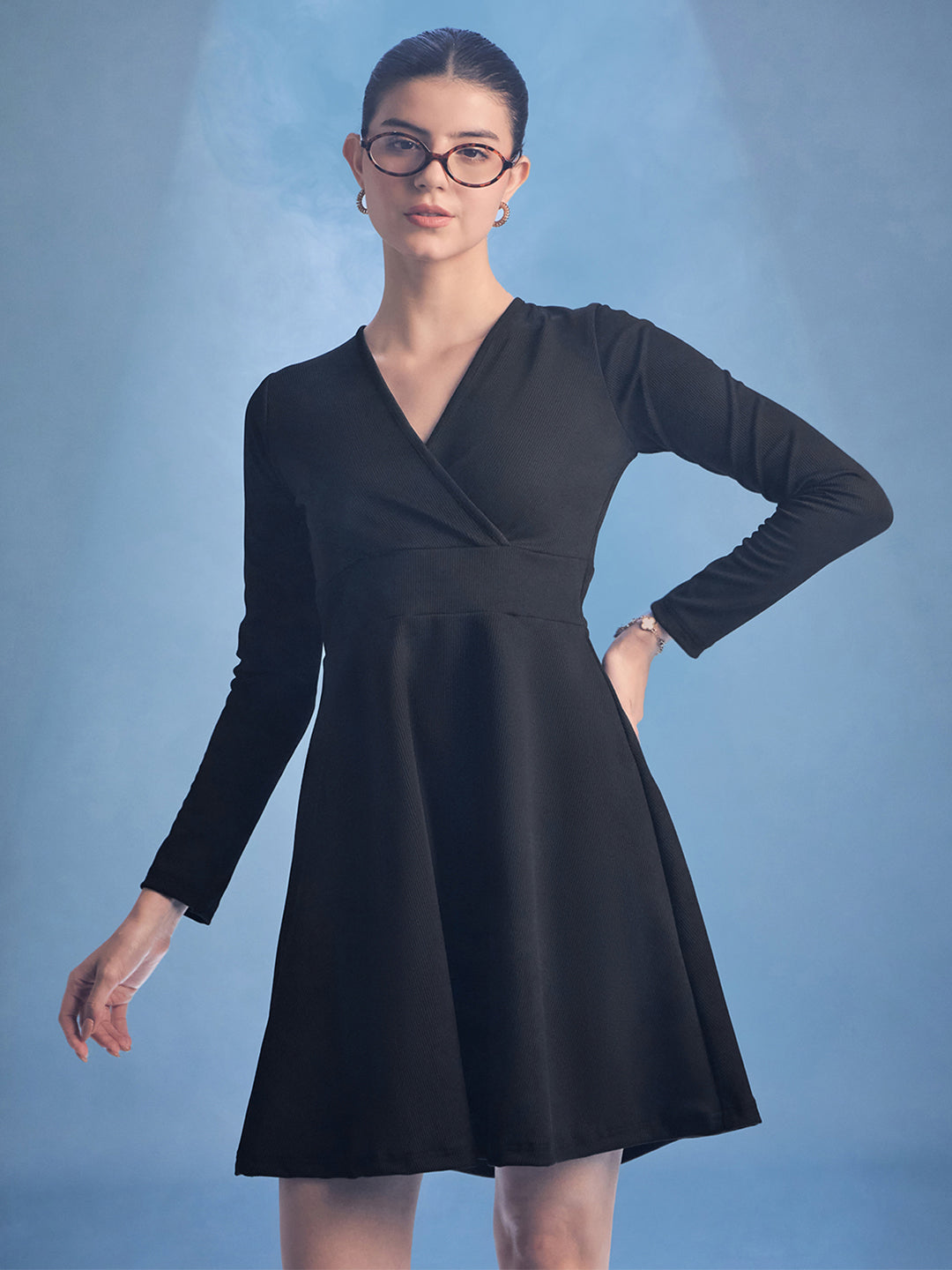 Stretchable Wrap Style Skater Dress